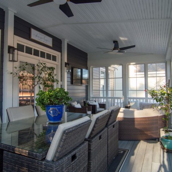 interior view of sunroom with patio table and chairs